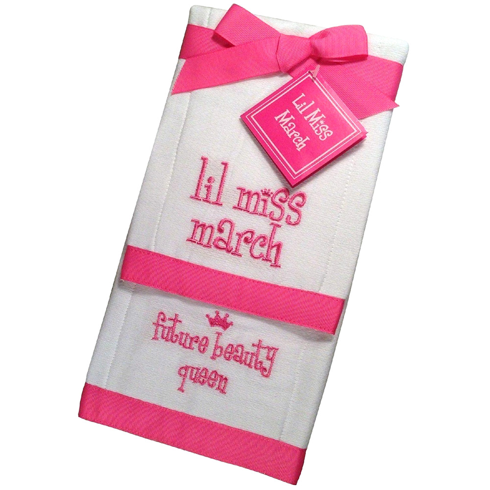 Mud Pie Baby Burp Cloth Set Lil Miss March Future Beauty Queen Set of 2 NWT